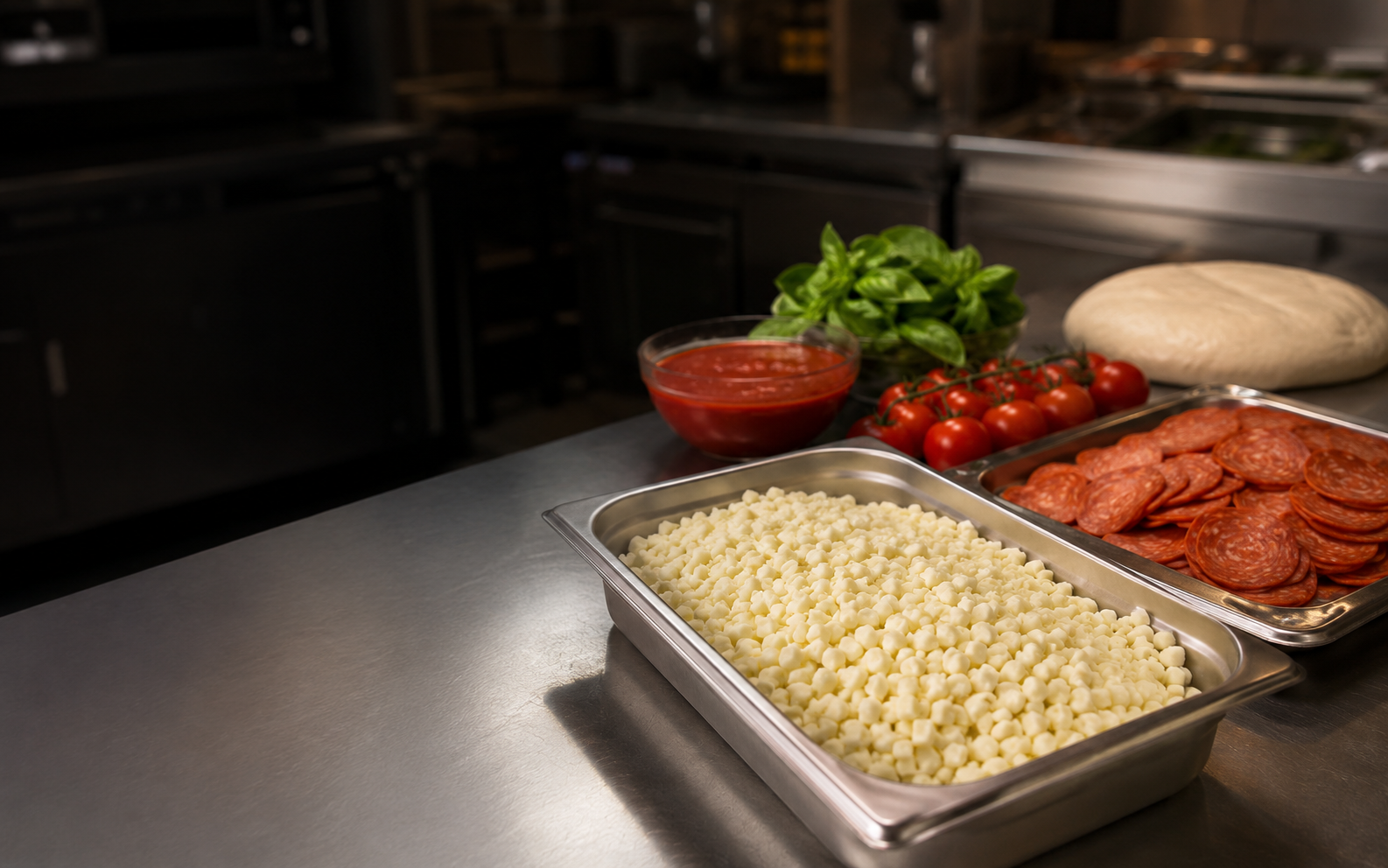 Pizza mit Käse und ausgewählten Lebensmitteln für den professionellen Foodservice