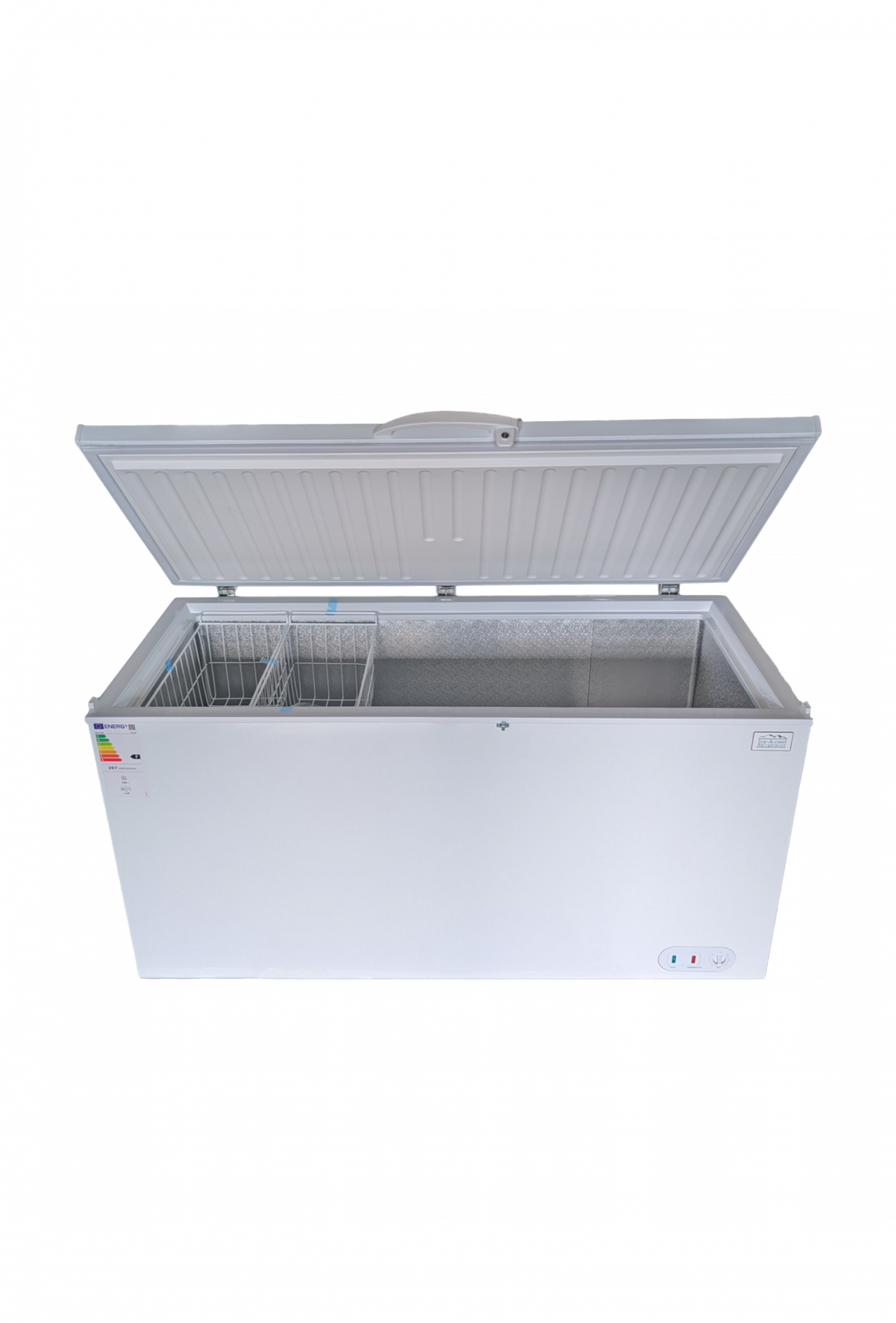 Atosa Ice-A-Cool Tiefkühltruhe BD650 in Weiß mit geschlossenem Klappdeckel.