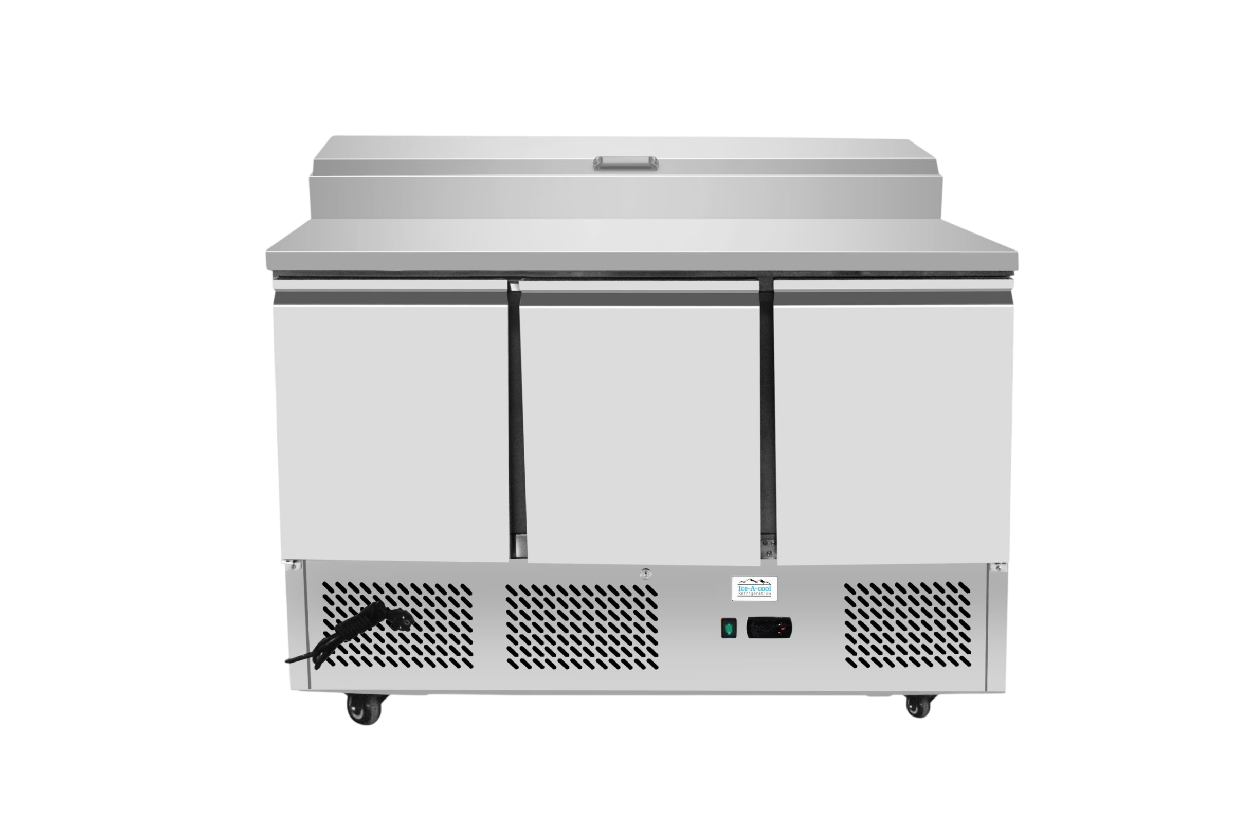 Atosa 3-türige Belegstation ICE3869GR aus Edelstahl mit flachem Schiebedeckel für die Gastronomie.